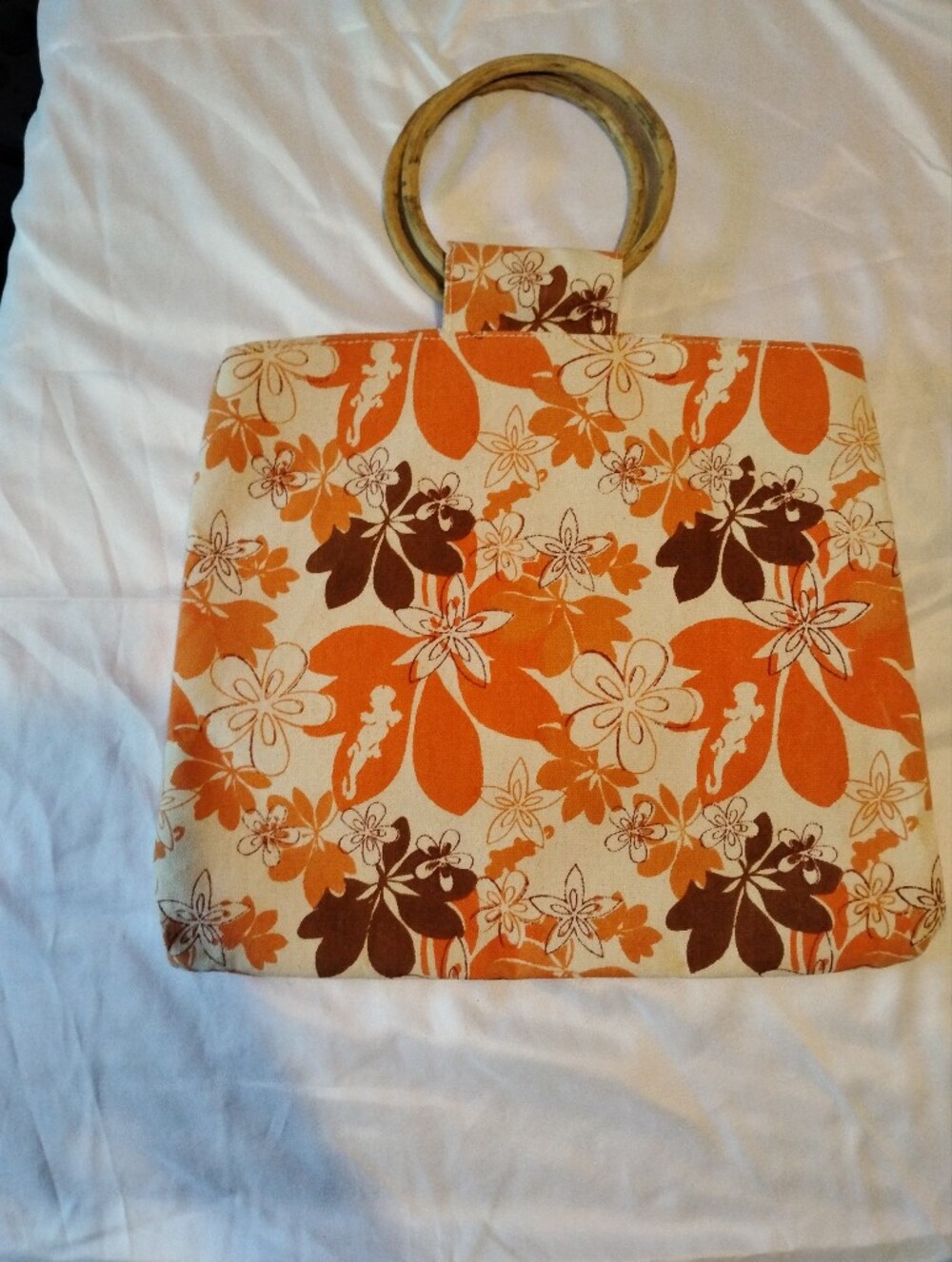 Rock & Republic Orange Brown Floral Canvas Wristlet